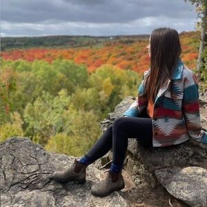 NWOT SHEIN Lune Multicolour Geo Print Drop Shoulder Flap Pocket Overcoat Size S